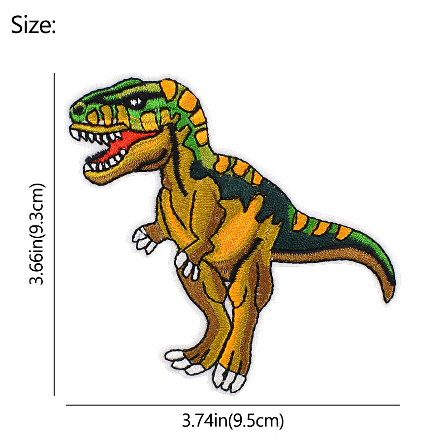 T-Rex Dinosaur Iron On Patch- Green Jurassic Kids Applique Craft