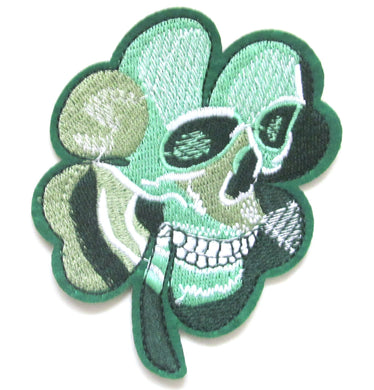 Four Leaf Clover Skull Iron On Patch- Skeleton Lucky Green Badge Sew - HanDan Patches