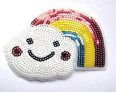 Sequin Rainbow Cloud Iron On Patch- Peace Applique Crafts Badge Patches HD161 - HanDan Patches