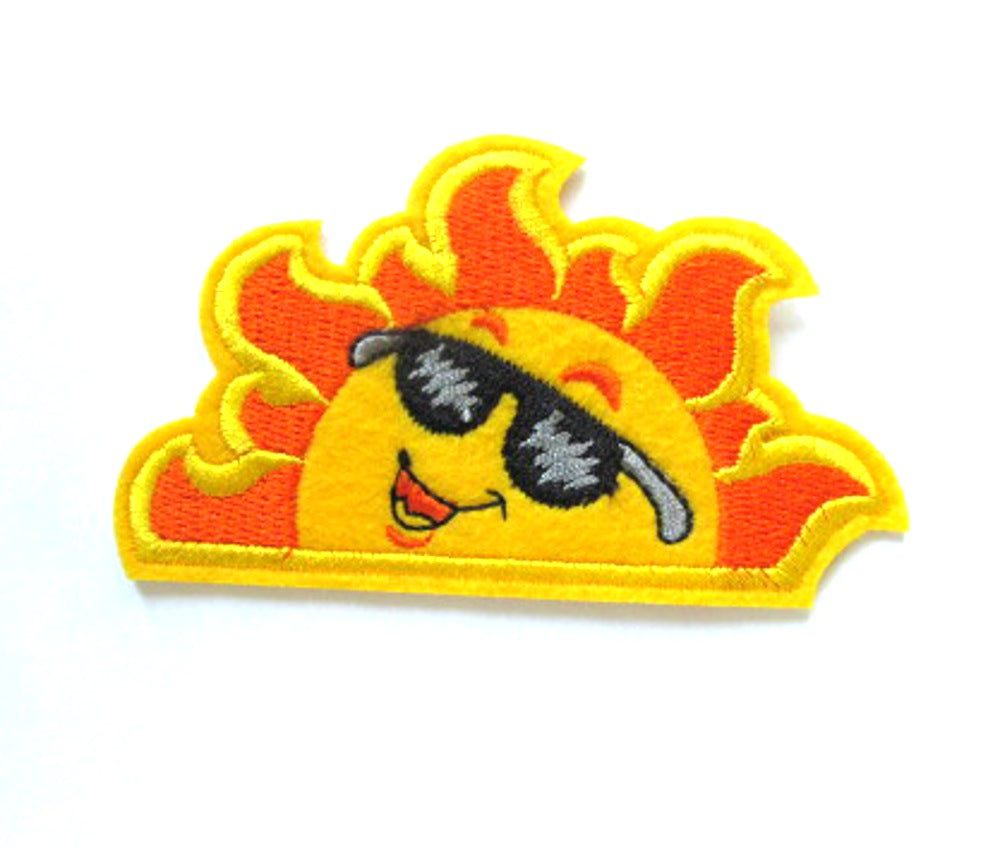 Sun With Shades Iron On Patch- Planet Moon Applique Crafts Badge Patches