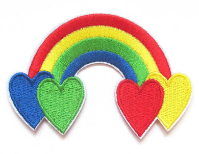 Rainbow Hearts Iron On Patch- Peace Badge Hippy Gift Embroidered Applique - HanDan Patches