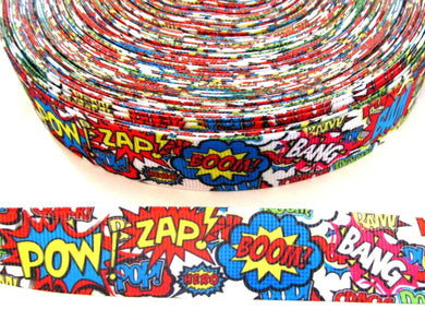 Superhero Grosgrain Ribbon- 22mm Cake Hair Bow Dummy Clips Boys Girls Gift Pow - HanDan Patches