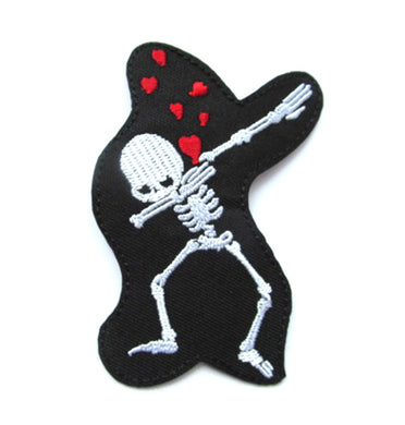 Skeleton Dance Dab Iron On Patch- Dabbing Hearts Skull Embroidered Applique - HanDan Patches