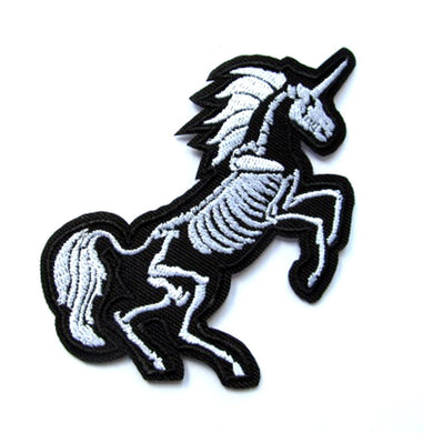 Skeleton Unicorn Iron On Patch- Mystical Animal Skull Embroidered Applique - HanDan Patches