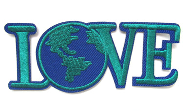 Love Earth Sign Iron On Patch- Peace Eco Planet Hippy Globe Embroidered Badge Sew - HanDan Patches