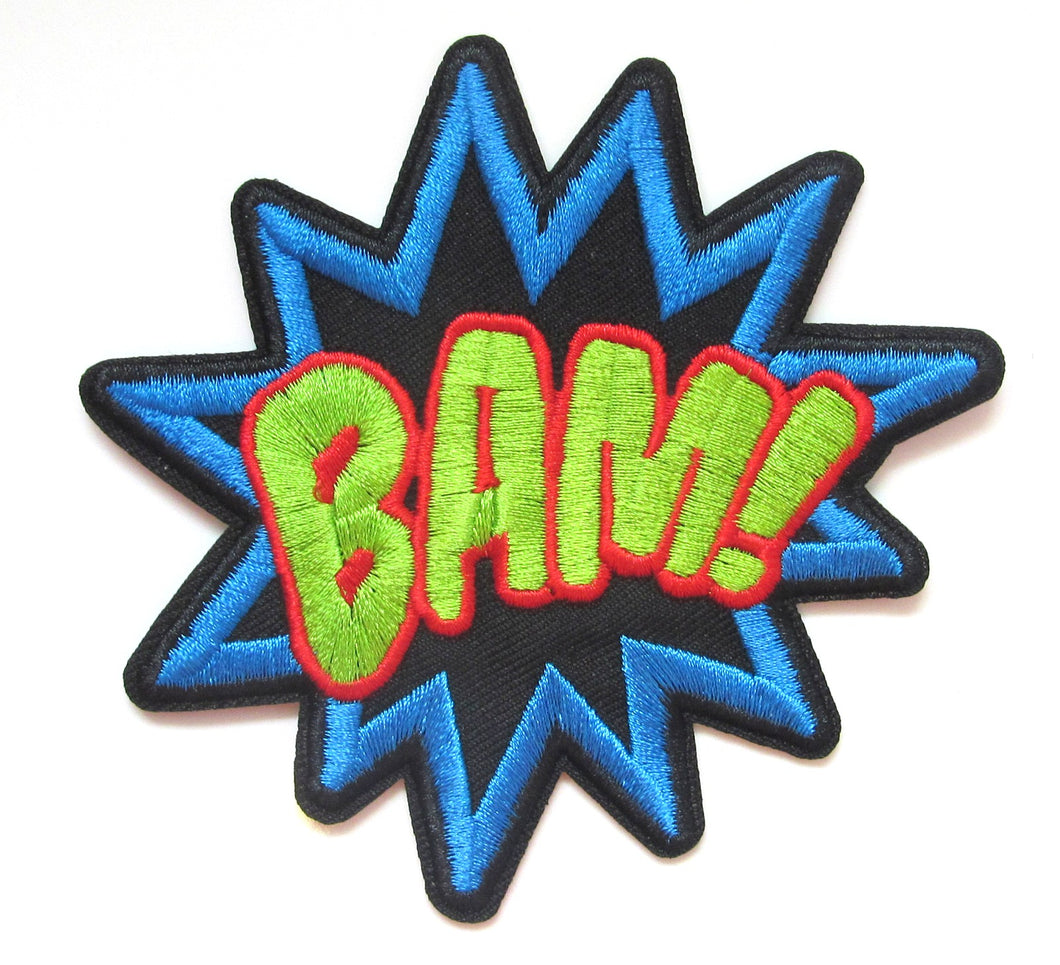BAM! Superhero Comic Iron On Patch- Funny Embroidered Applique Badge Sew