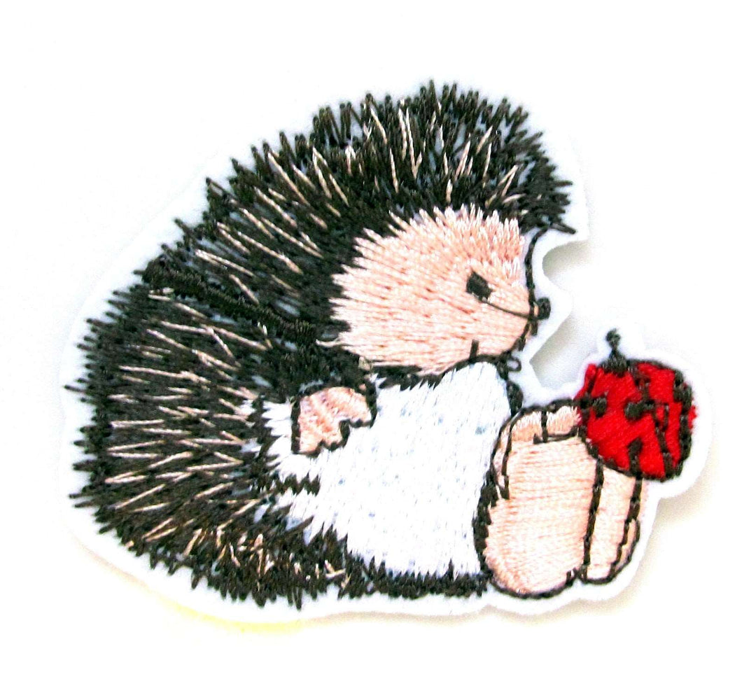 Hedgehog With Ladybird Iron On Patch- Badge Gift Embroidered Applique - HanDan Patches