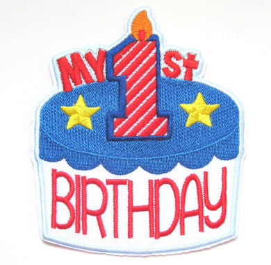 My 1st Birthday Iron On Patch- Boys Girls Blue Baby First Gift Embroidered Badge - HanDan Patches