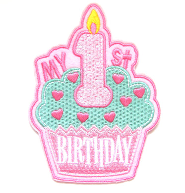 My 1st Birthday Iron On Patch- Girls Pink Baby First Gift Embroidered Badge - HanDan Patches