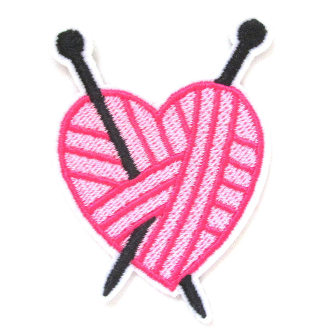 Knitting Heart Iron On Patch- Knitted Love Embroidered Applique Badge