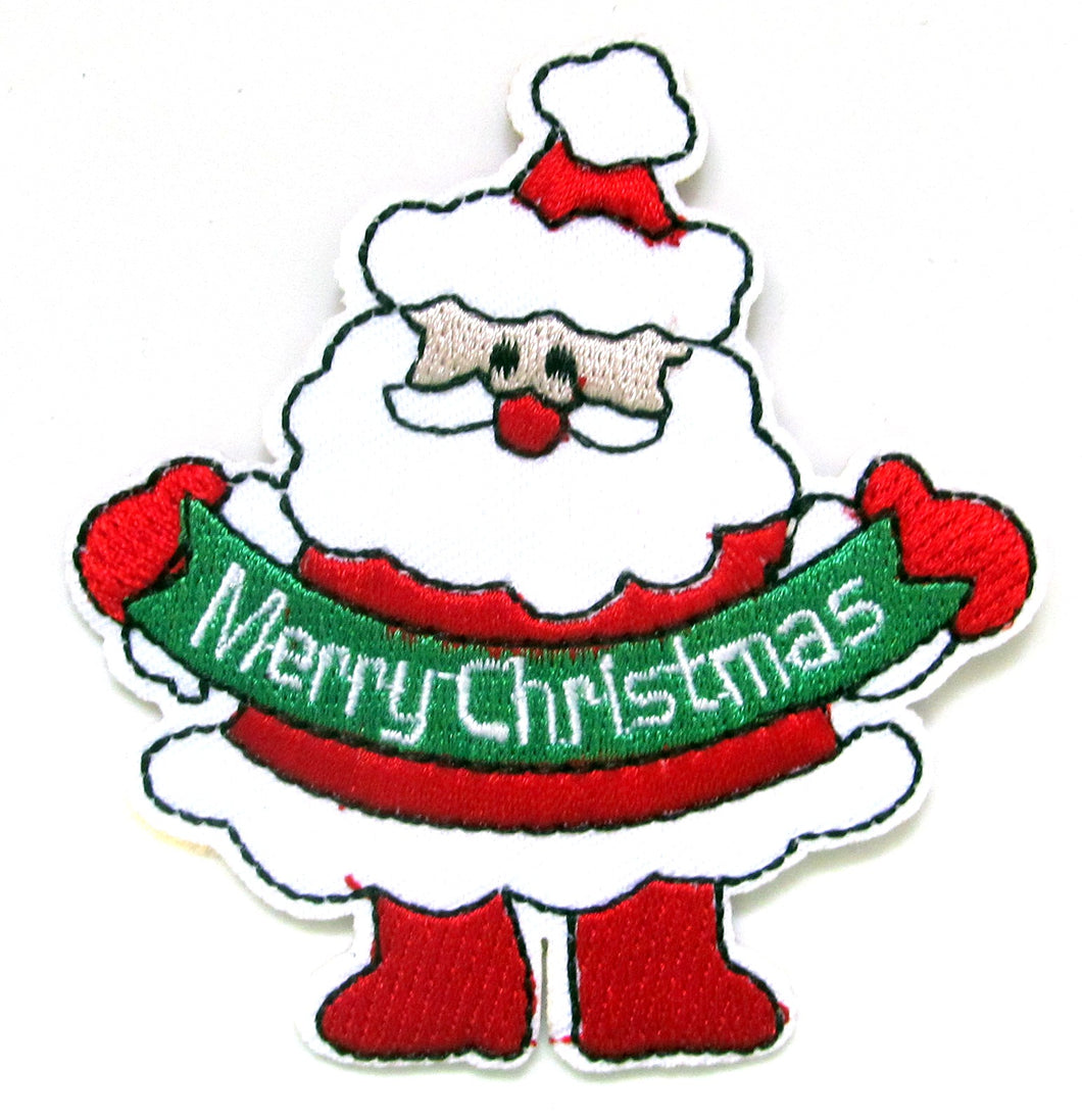 Merry Christmas Santa Iron On Patch- Xmas Festive Embroidered Badge Patches