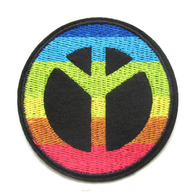 Rainbow Peace Symbol Embroidered Iron On Patch- Hippy 60's Badge - HanDan Patches