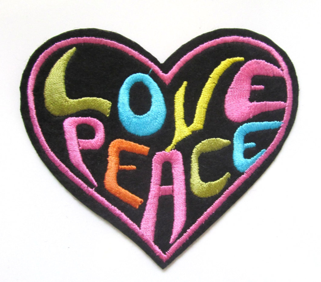 Love Peace Heart Embroidered Iron On Patch- Rainbow Hippy 60's Patches Badge - HanDan Patches