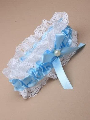 Ladies Blue & White Pearl Garter For Wedding Bridal Bridesmaid Ribbon Womens - HanDan Patches