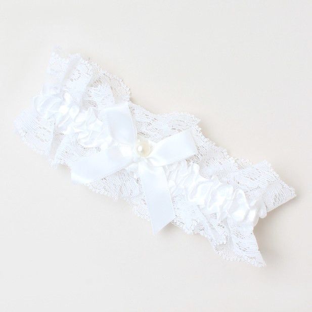 Ladies Off White Pearl Garter- Wedding Bridal Bridesmaid Ribbon Womens Underwear - HanDan Patches