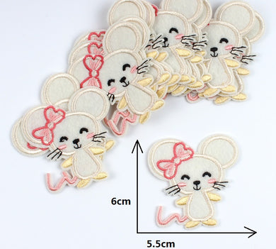 Cute Mouse Embroidered Iron On Patch- Kids Animal Cream Sew Badge - HanDan Patches