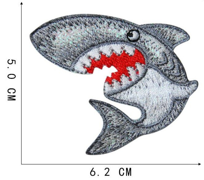 Shark Iron On Patch- Sea Life Jaws Funny Fish Embroidered Applique Patches