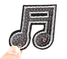 Load image into Gallery viewer, Sequin Silver Musical Note Iron On Patch- Music Badge Embroidered Sew - HanDan Patches

