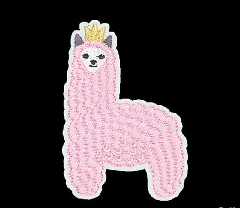 Pink Alpaca Iron On Patch- Cute Kids Larma Animal Crown Embroidered Badge