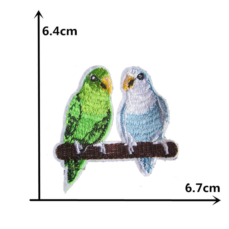 Budgies Iron On Patch- Embroidered Cute Birds Animal Applique Badge