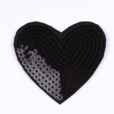 Sequin Black Heart Iron On Patch- Love Peace Applique Crafts Badge Patches - HanDan Patches