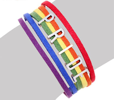 Rainbow Gay Pride Bracelet- Flag LGBT Leather Braid Lesbian Bisexual Jewellery - HanDan Patches