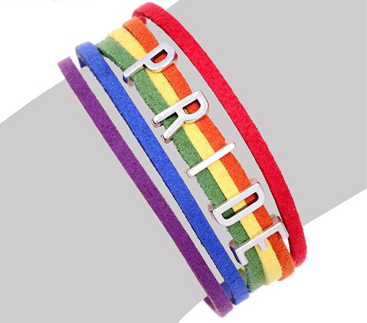 Rainbow Gay Pride Bracelet- Flag LGBT Leather Braid Lesbian Bisexual Jewellery - HanDan Patches