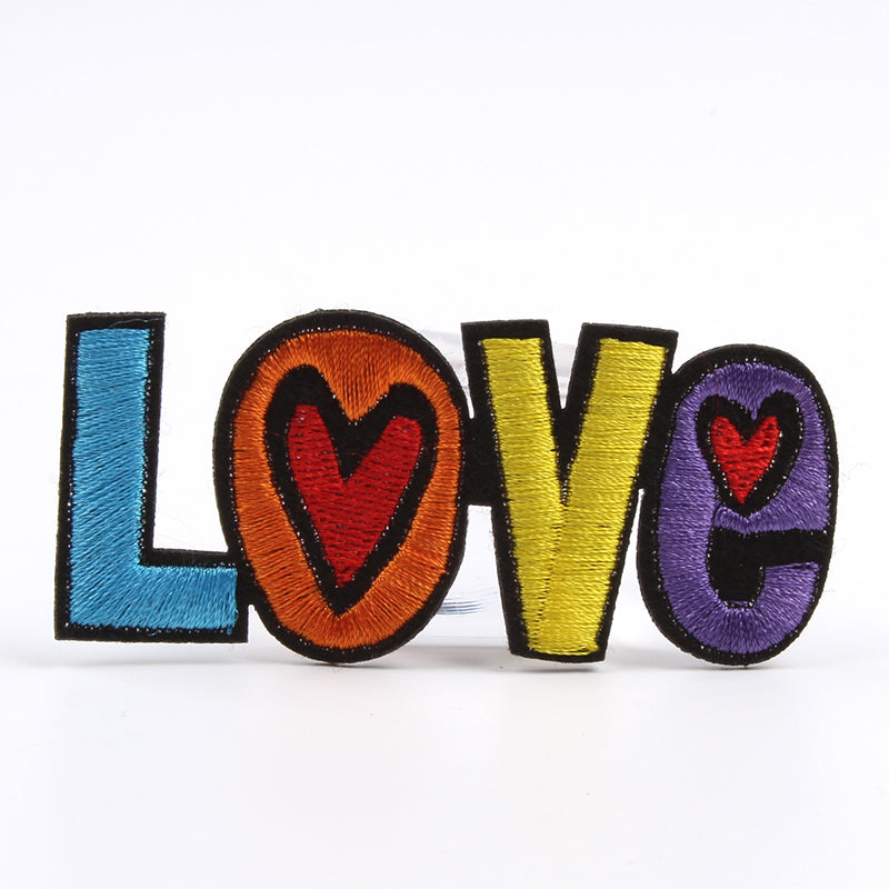 Love Iron On Patch- Rainbow Hippy Heart Peace Badge Embroidered Applique - HanDan Patches