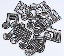 Load image into Gallery viewer, Sequin Silver Musical Note Iron On Patch- Music Badge Embroidered Sew - HanDan Patches
