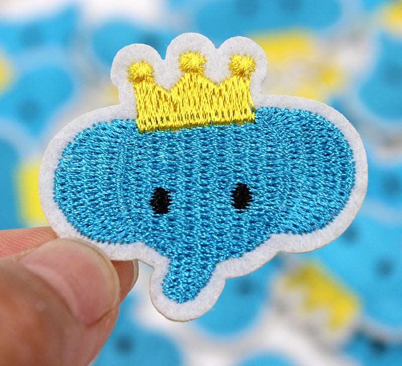 Elephant With Crown Iron On Patch- Cute Funny Applique Crafts Badge HD146 - HanDan Patches