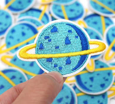 Blue Planet Embroidered Iron On Patch- Space Galaxy Alien Sew Badge - HanDan Patches