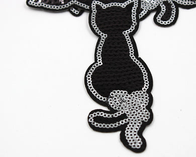 Sequin Black Cat Iron On Patch- Animal Pet Nature Applique Crafts Badge HD114 - HanDan Patches