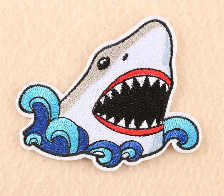 Shark Iron On Patch- Sea Life Ocean Jaws Funny Fish Embroidered Applique