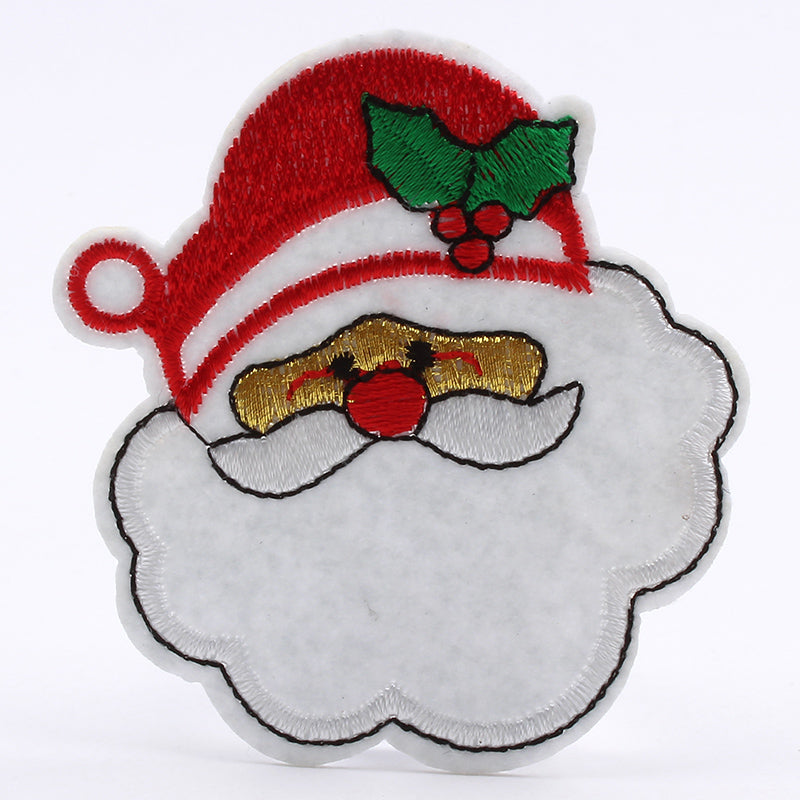 Santa Face Christmas Iron On Patch- Xmas Festive Embroidered Badge Patches