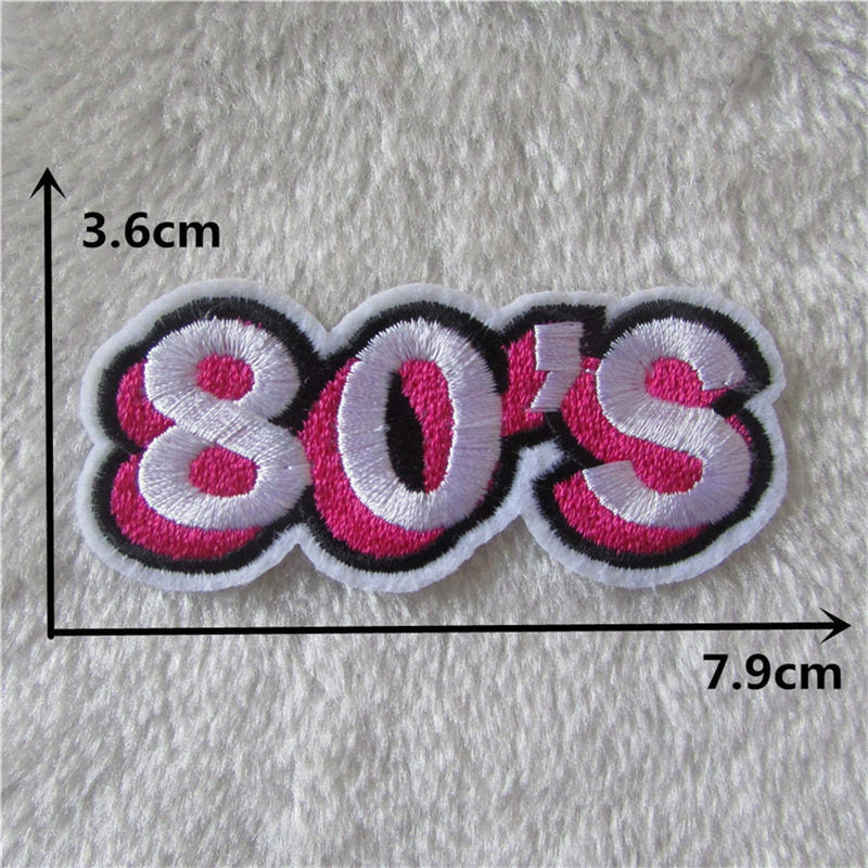 80's Iron On Patch- Decade Retro Embroidered Symbol Pink Applique Badge HD359