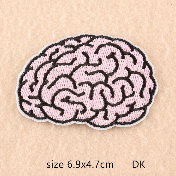 Brain Iron On Patch- Funny Human Head Skull Embroidered Badge Patches