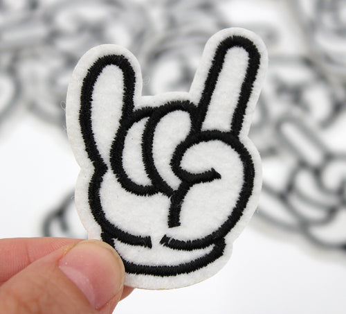 Cartoon Cool Hand Sign Iron On Patch- Badge Festival Metal Embroidered Applique - HanDan Patches