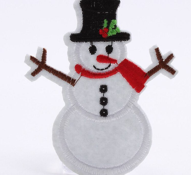 Snowman Christmas Iron On Patch- Xmas Festive Embroidered Badge Patches