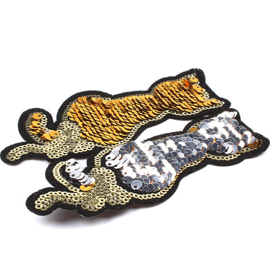 Reversible Sequin Cats Iron On Patch- Gold Or Silver Badge Applique Sew - HanDan Patches