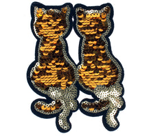 Load image into Gallery viewer, Reversible Sequin Cats Iron On Patch- Gold Or Silver Badge Applique Sew - HanDan Patches
