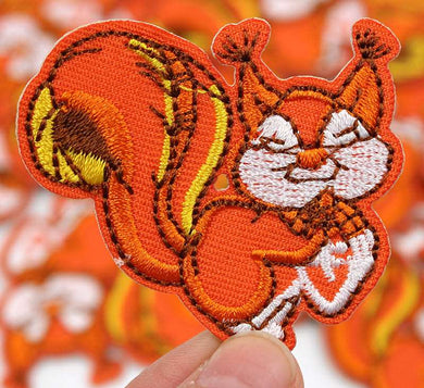Squirrel Iron On Patch- Animal Novelty Funny Nature Orange Applique Badge- HD104 - HanDan Patches