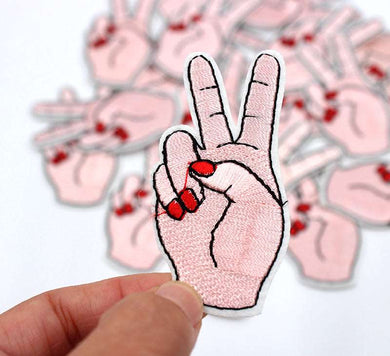 Peace Hand Gesture Iron On Patch- Cute Hippy Applique Crafts Badge Patches HD199 - HanDan Patches