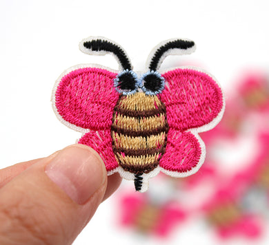 Bee With Pink Wings Iron On Patch- Cute Funny Wasp Applique Crafts Badge - HanDan Patches