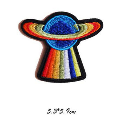 Rainbow Planet Iron On Patch- Space Rocket Alien Badge Applique Sew - HanDan Patches