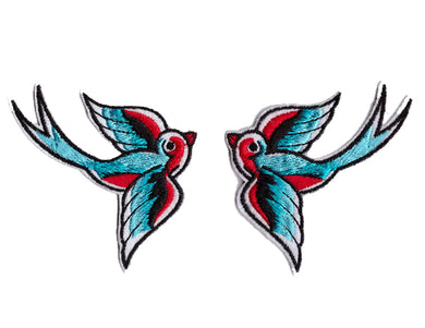 2x Swallow Iron On Patches- Embroidered Appliques Sew Bird Nature Badge Crafts - HanDan Patches