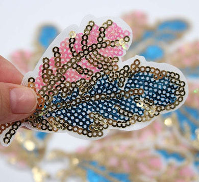 Sequin Feathers Iron On Patch- Nature Gold Applique Crafts Badge Patches HD136 - HanDan Patches