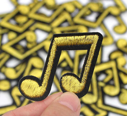 Gold Musical Note Iron On Patch- Music Applique Crafts Badge HD143 - HanDan Patches