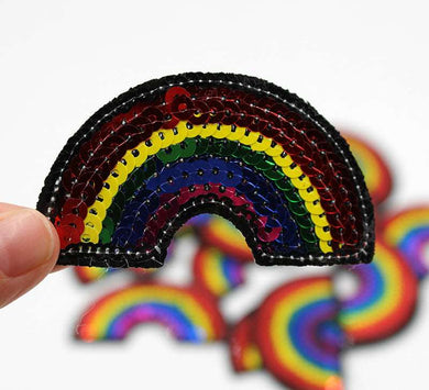 Sequin Rainbow Iron On Patch- Love Peace Applique Crafts Badge Patches HD134 - HanDan Patches