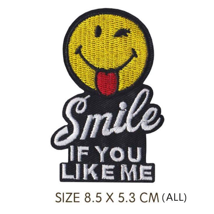 Smile If You Like Me Iron On Patch- Funny Emoji Message Embroidered Badge Patches