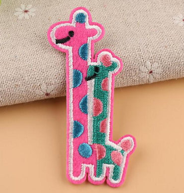 Pink Giraffe Embroidered Iron On Patch- Baby Animal Safari Kids Sew Badge - HanDan Patches
